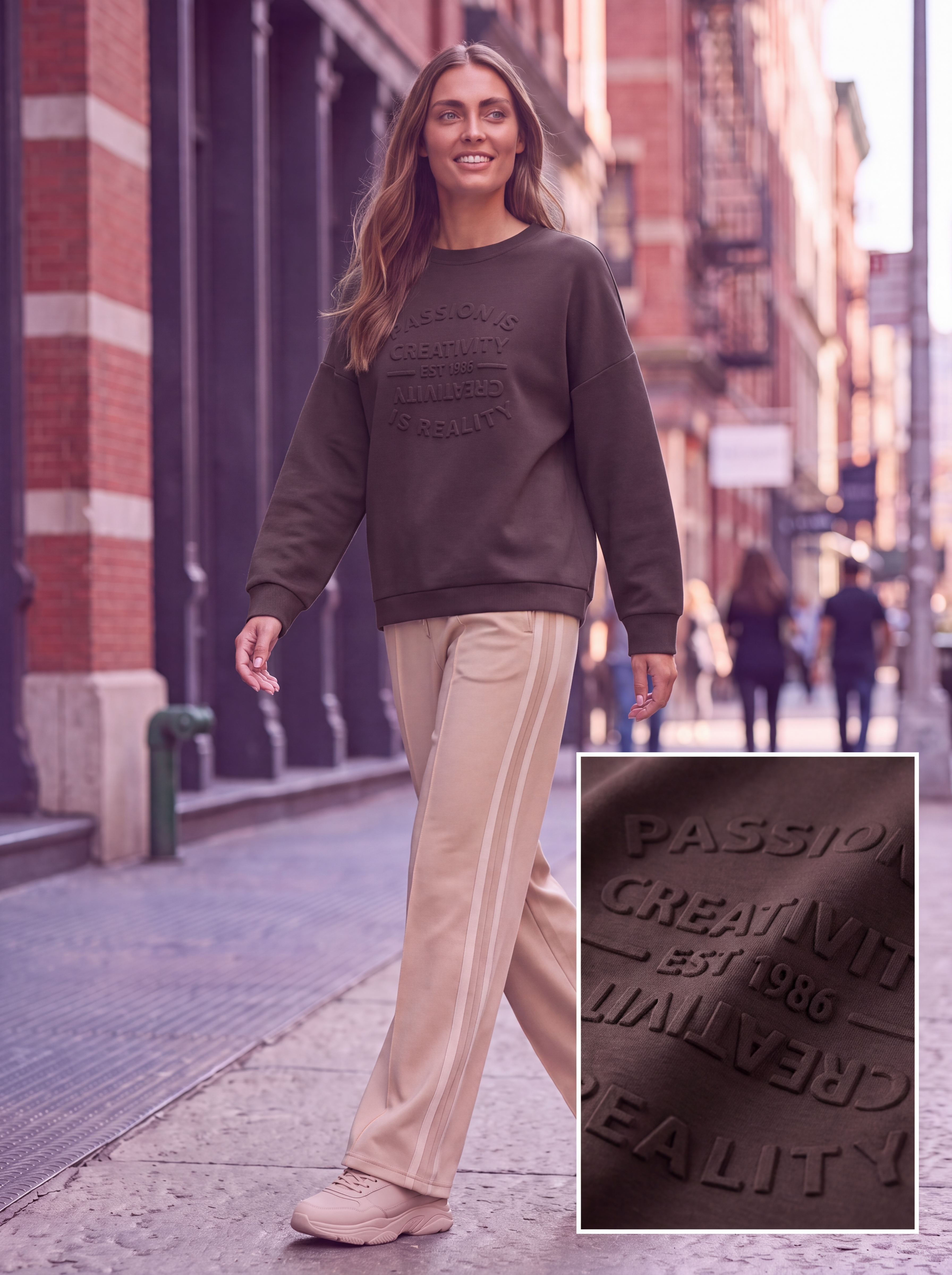 Dámska mikina s nápisom 3D BROADWAY NYC FASHION SCUBA - ESPRESSO Tmavohnedá s.WEAR  1